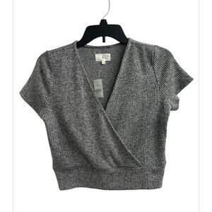 Lou & Grey Women’s Grey Ribbed Cropped Top short sleeved Size Small